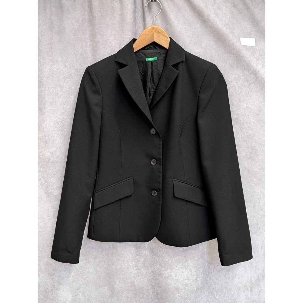 United Colors of Benetton Black Wool Blazer Women US Size 6 UK 10 IT 42 (C145)